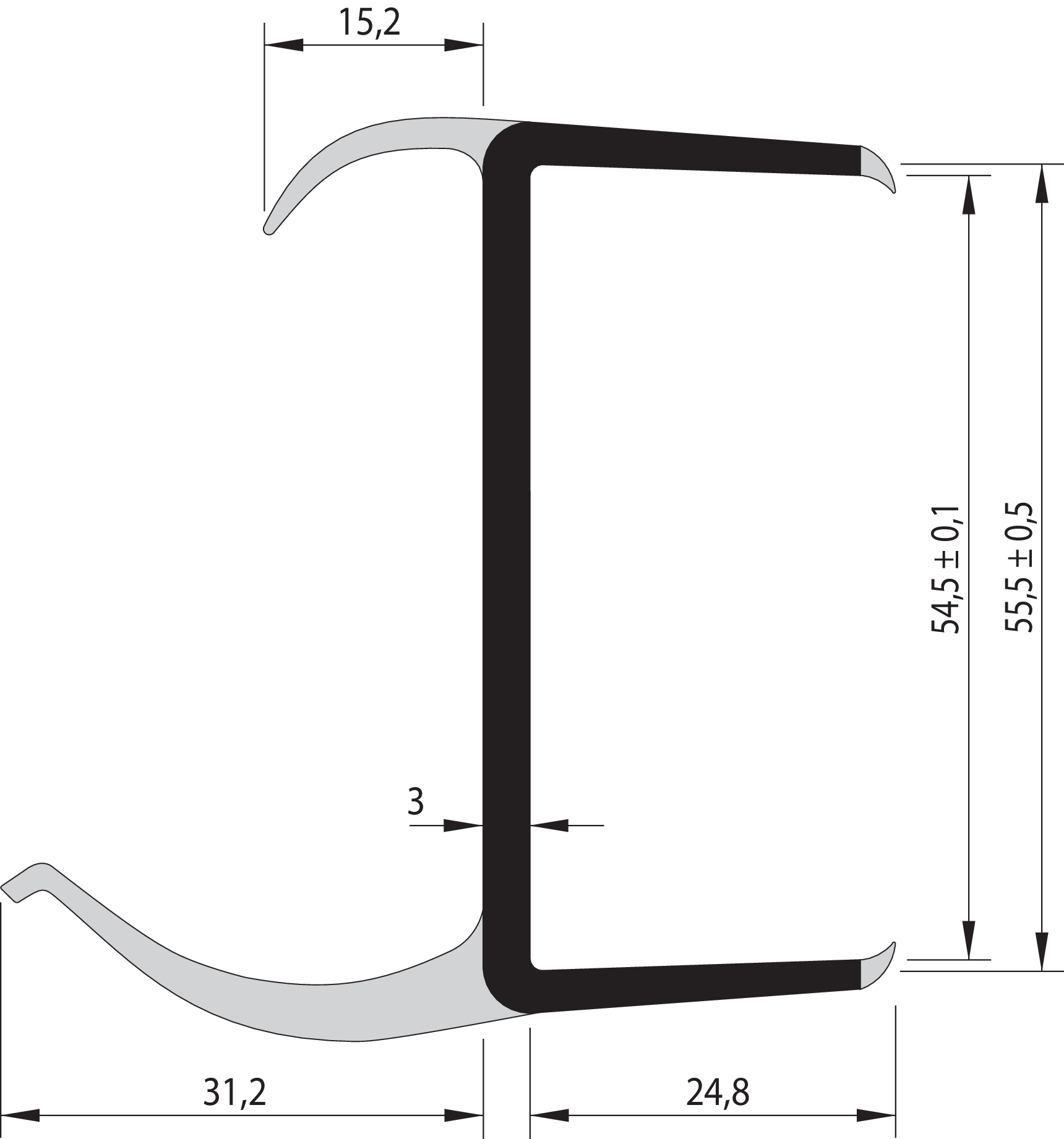S-L-PVC-Dichtung 55/2-LI/2700 mm