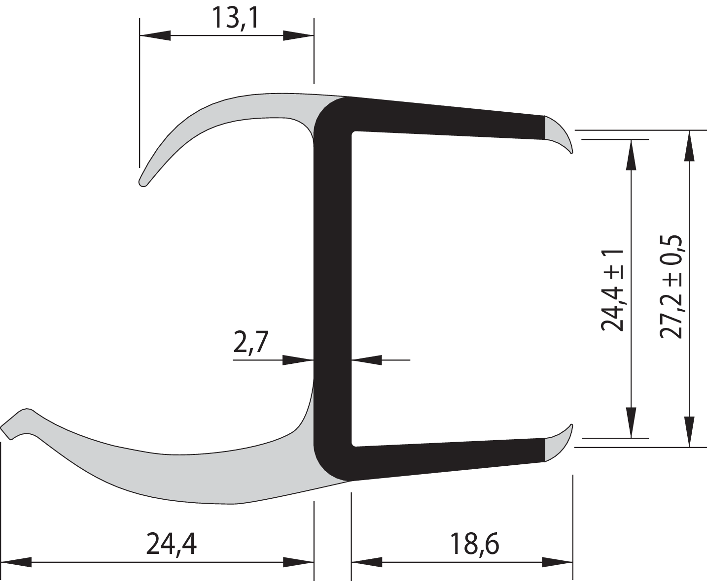 S-L-PVC-Dichtung 27/2-LI/2700 mm