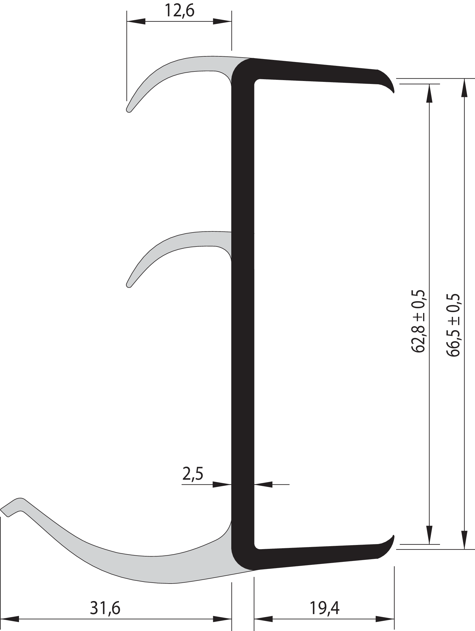 S-L-PVC-Dichtung 65/3-LI/2700 mm