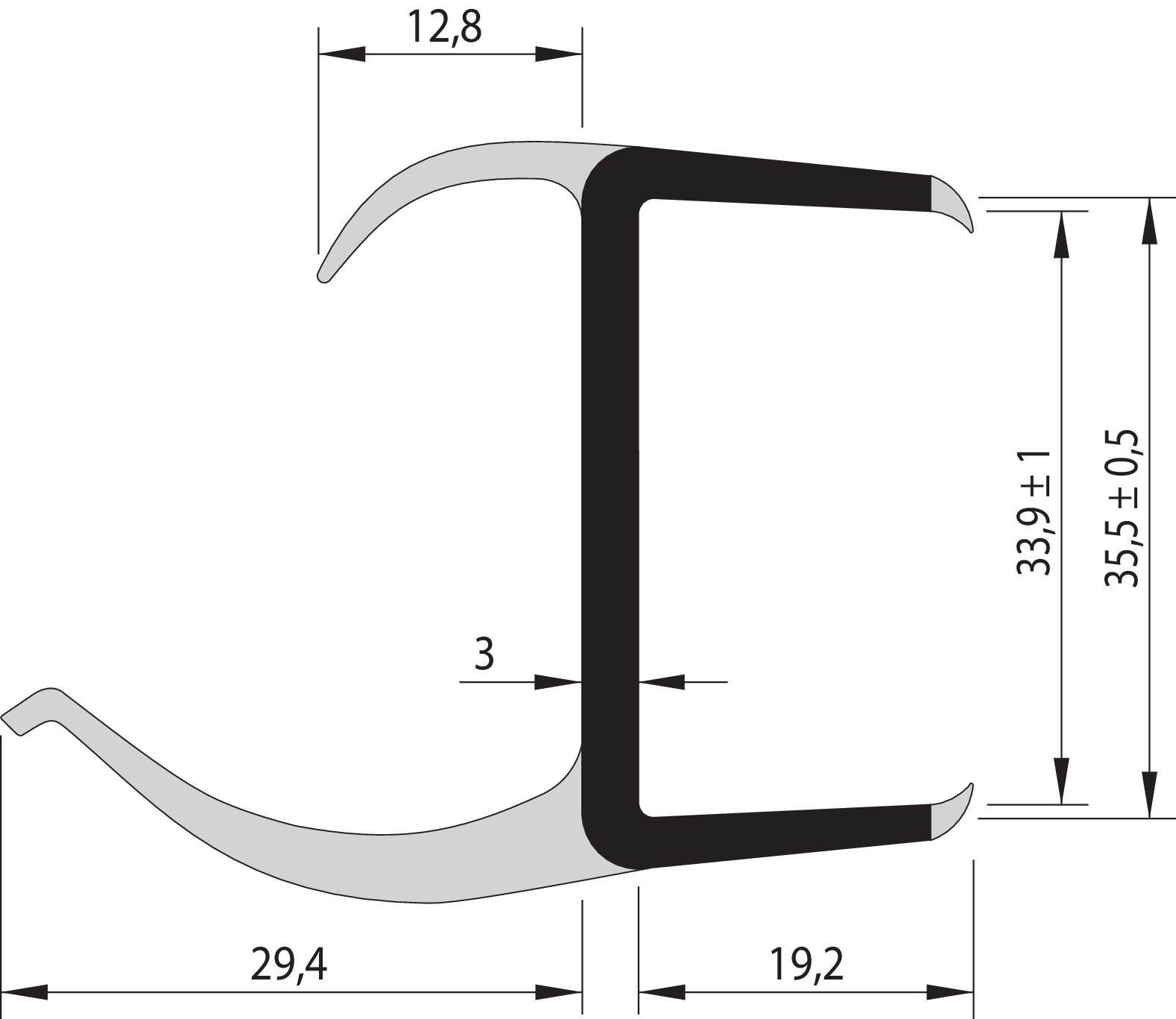 S-L-PVC-Dichtung 35/2-LI/2700 mm