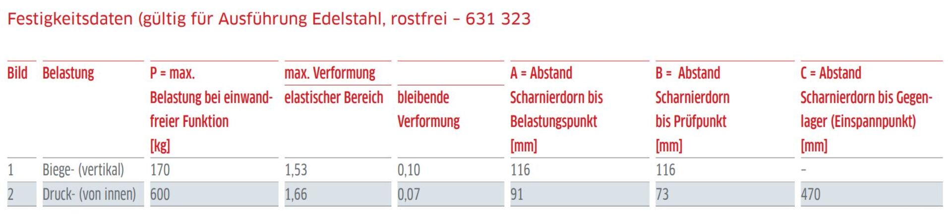 Scharnier kpl. gerade Edelstahl 165LG