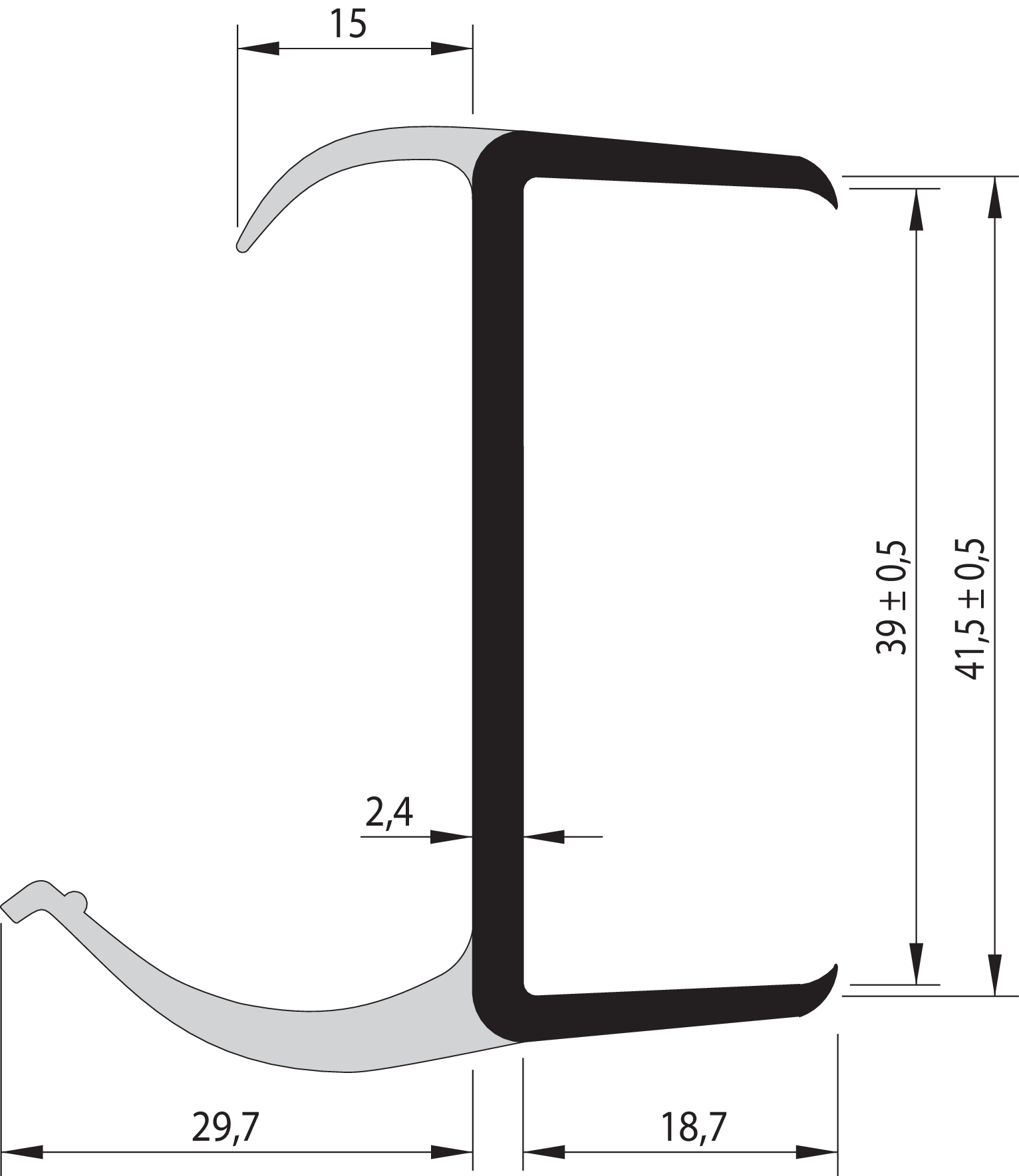 S-L-PVC-Dichtung 40/2-LI/2700 mm