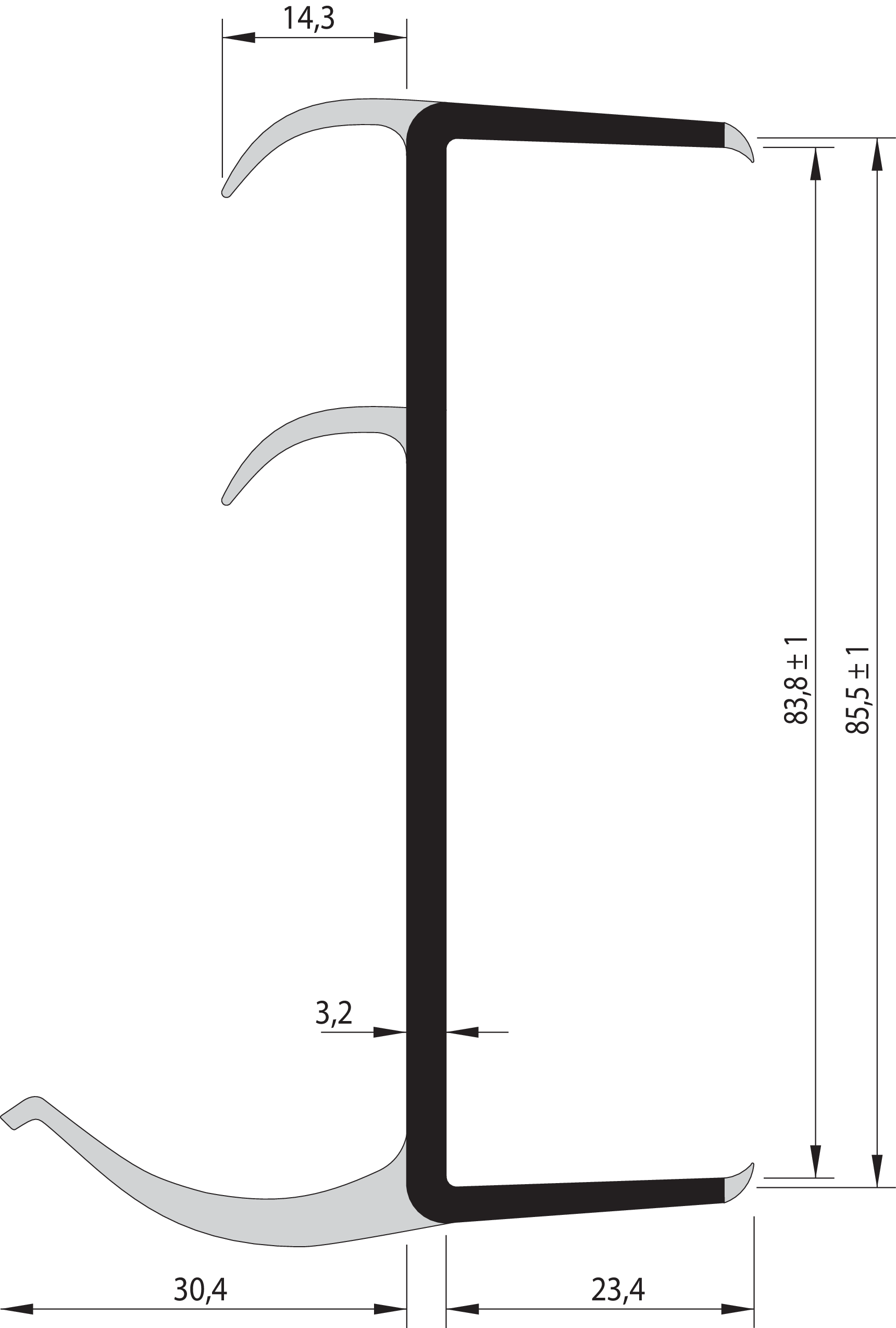 S-L-PVC-Dichtung 85/3-LI/2700 mm
