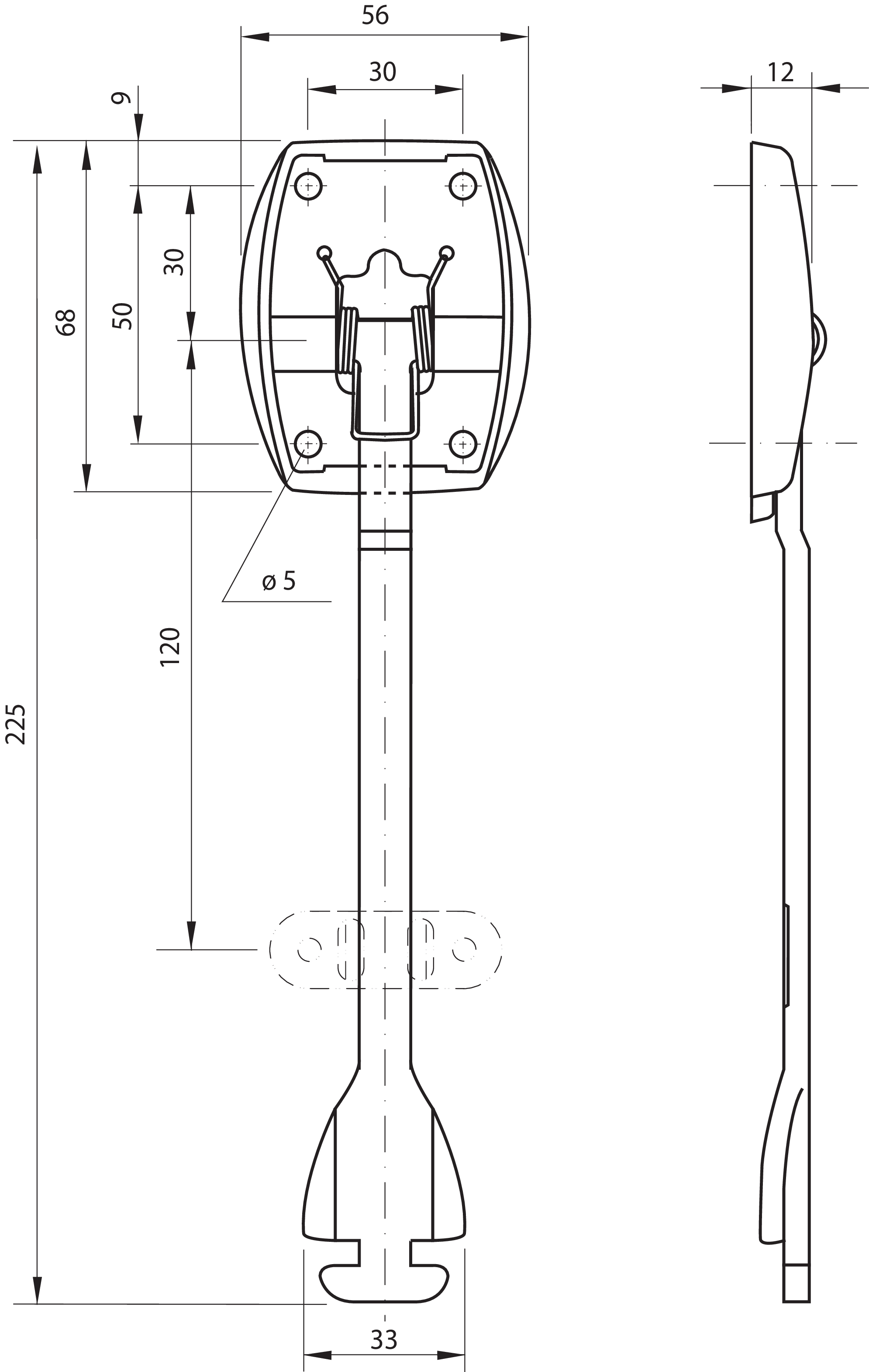 Haken-Türfeststeller mit Federbügel und T-Stück 185 - komplett Satz