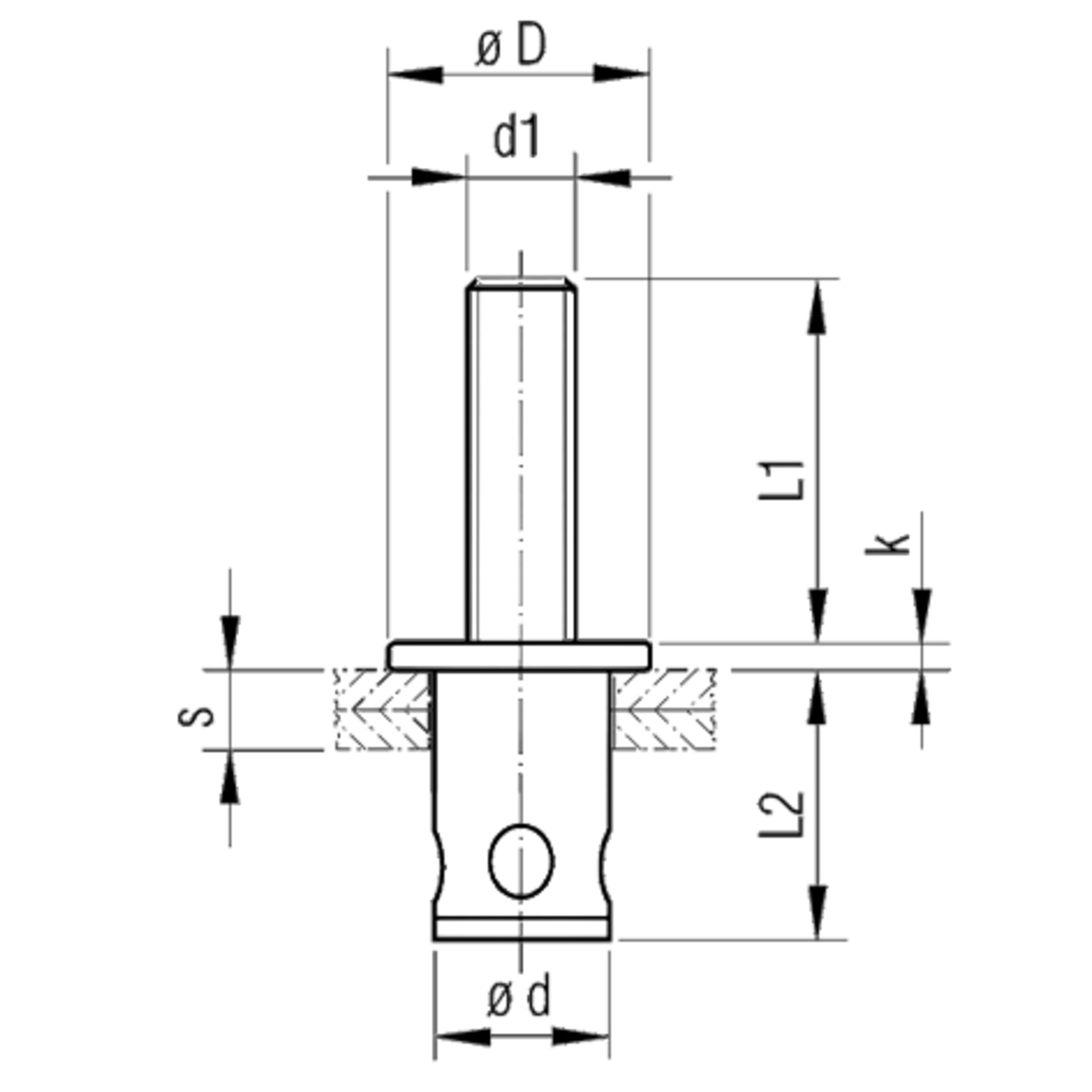 Stahl-Blindnietbolzen M6/D10 Rundschaft, Flachkopf (0,5 bis 2,5mm) in Werkstattbedarf > Blindniet-Technik